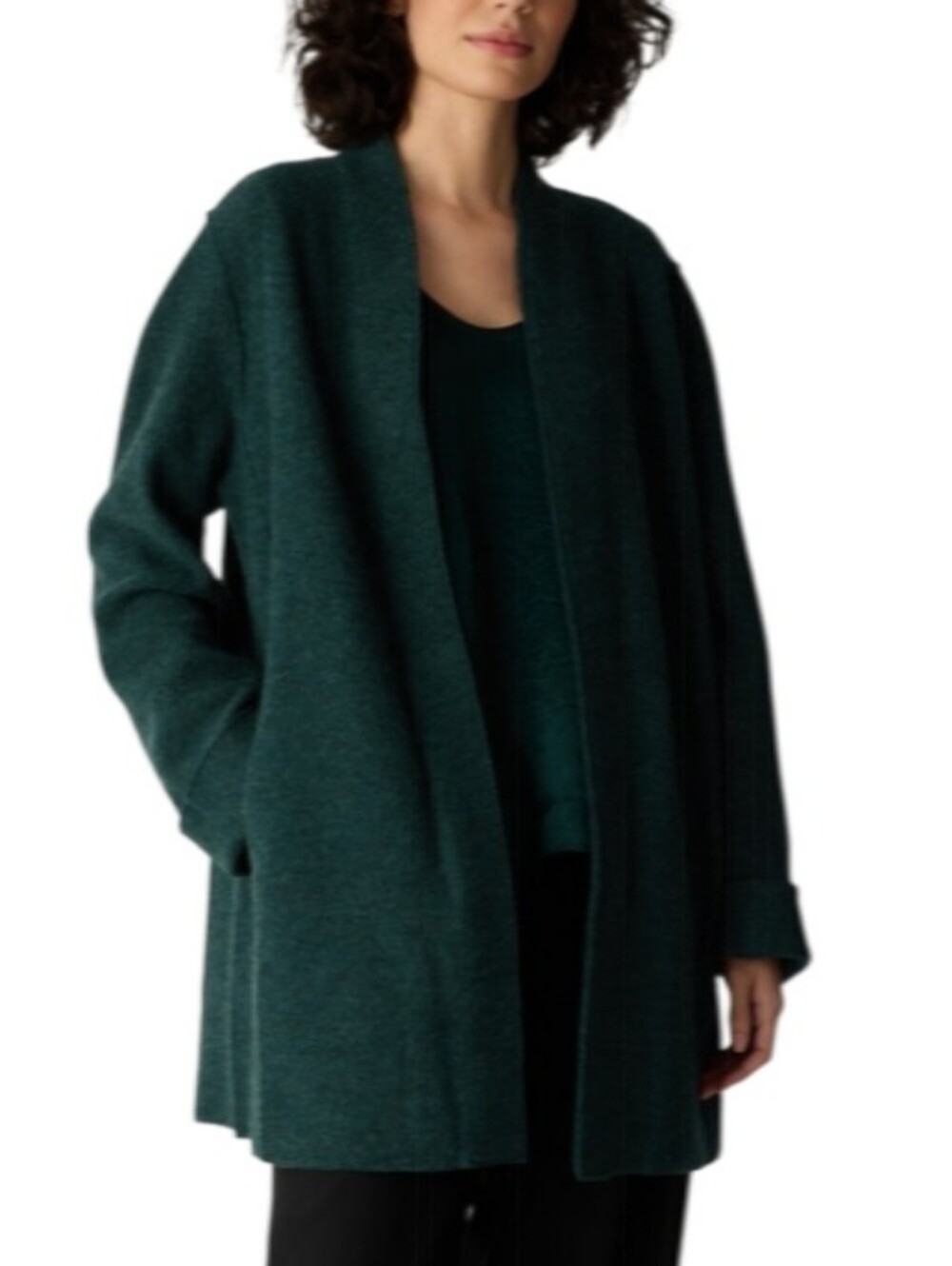 Eileen Fisher Open Front Lightweight Boiled Wool High Collar Jacket-NWOT